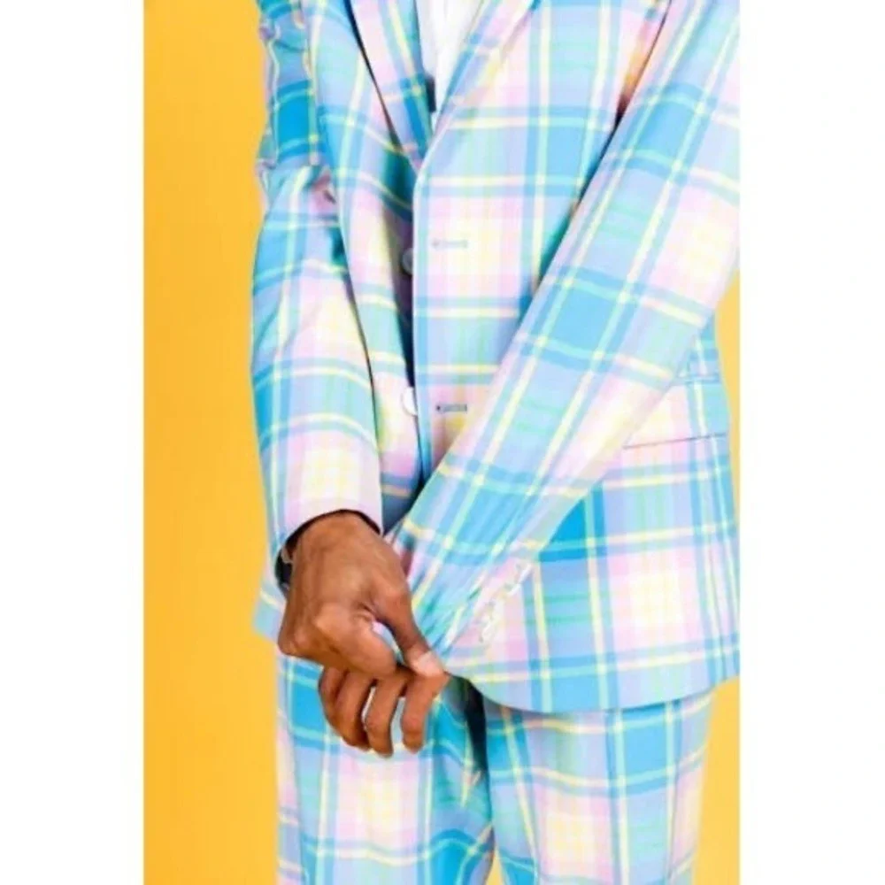 Shinesty The Burnished Broker Plaid Pastel Stretch Blazer 40 R‎ 2 Button Pride